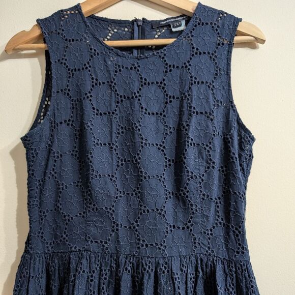 French Connection fit and flare cotton Embroidered Eyelet navy midi dres… - Picture 3 of 16